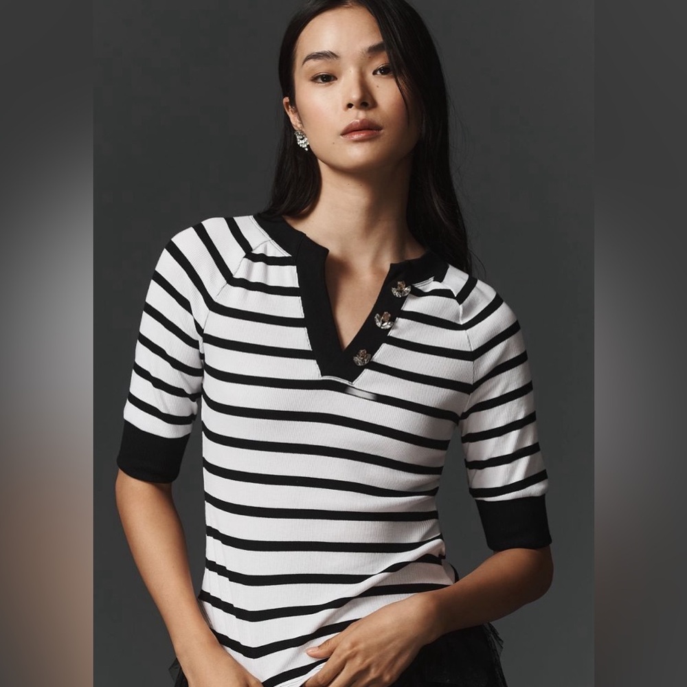 Anthropologie Maeve Black and White Striped Women's Top NWT